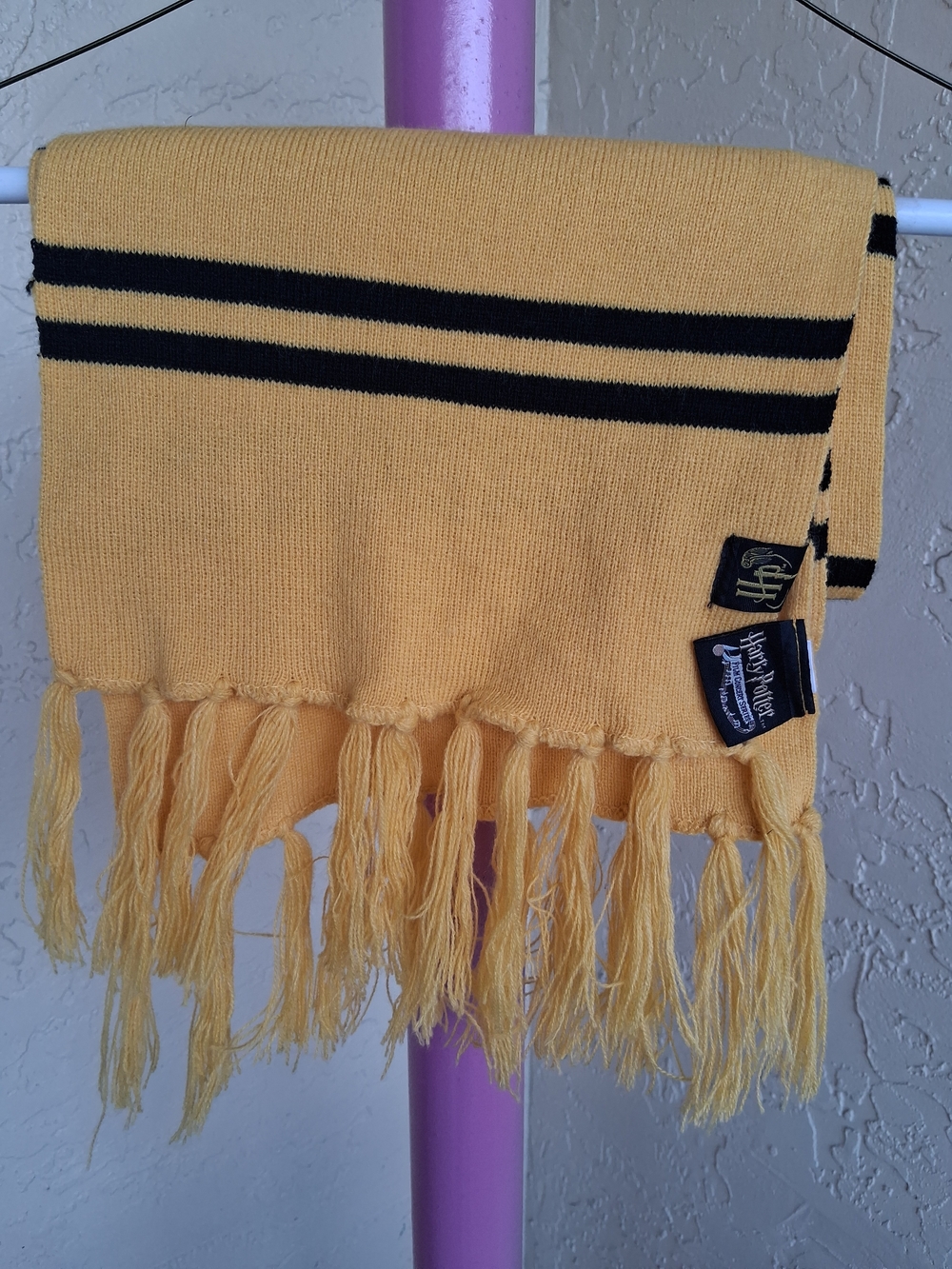 Harry Potter Yellow and Black Striped Knit Scarf with Fringe